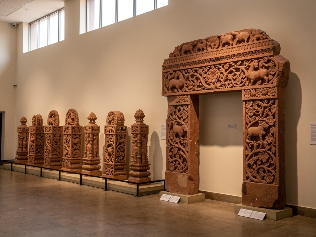 Railing pillars and architectural fragments in the museum's stone gallery