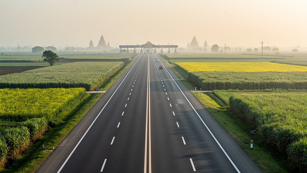 Yamuna Expressway sweeping through farmland toward Mathura